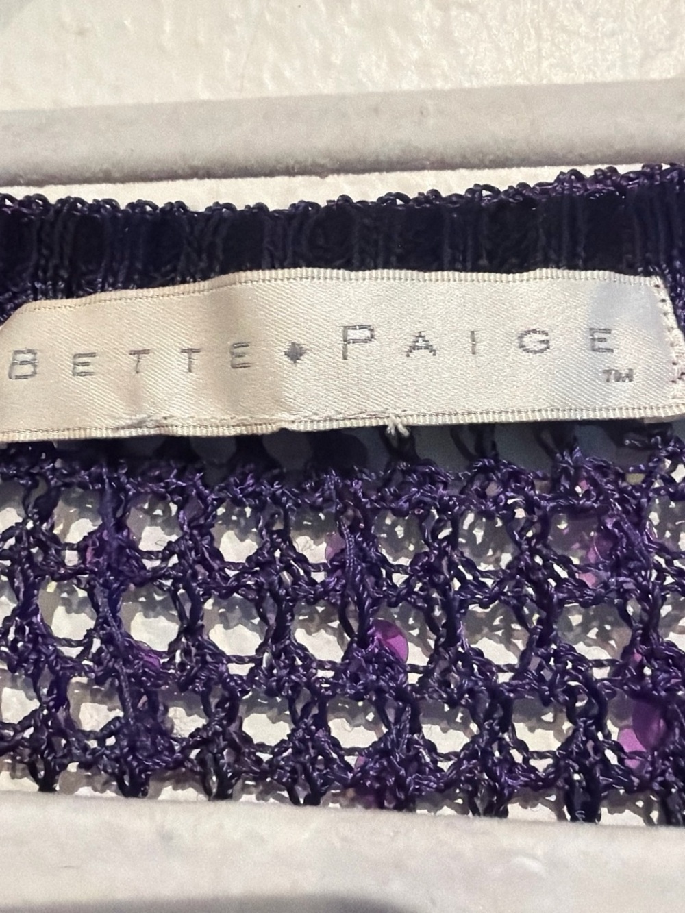 Bettie Page Vintage Inspired Cropped Open-Knit Sequined Cardigan in Purple - Picture 6 of 8